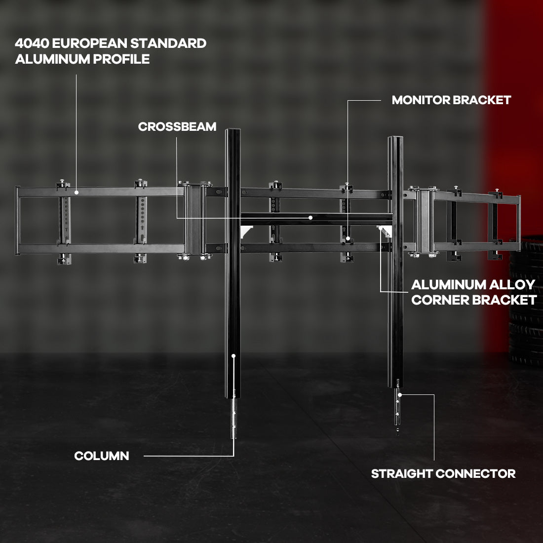 Zootopo 4040 Aluminum Profile Triple Monitor Stand for Racing Simulator Cockpit Compatible with 27-32 Inch Display 3 Screens TV Mount,Adjustable Height Width,No Steering Wheel,Shift Lever,Pedals,TV,Seat and Cockpit