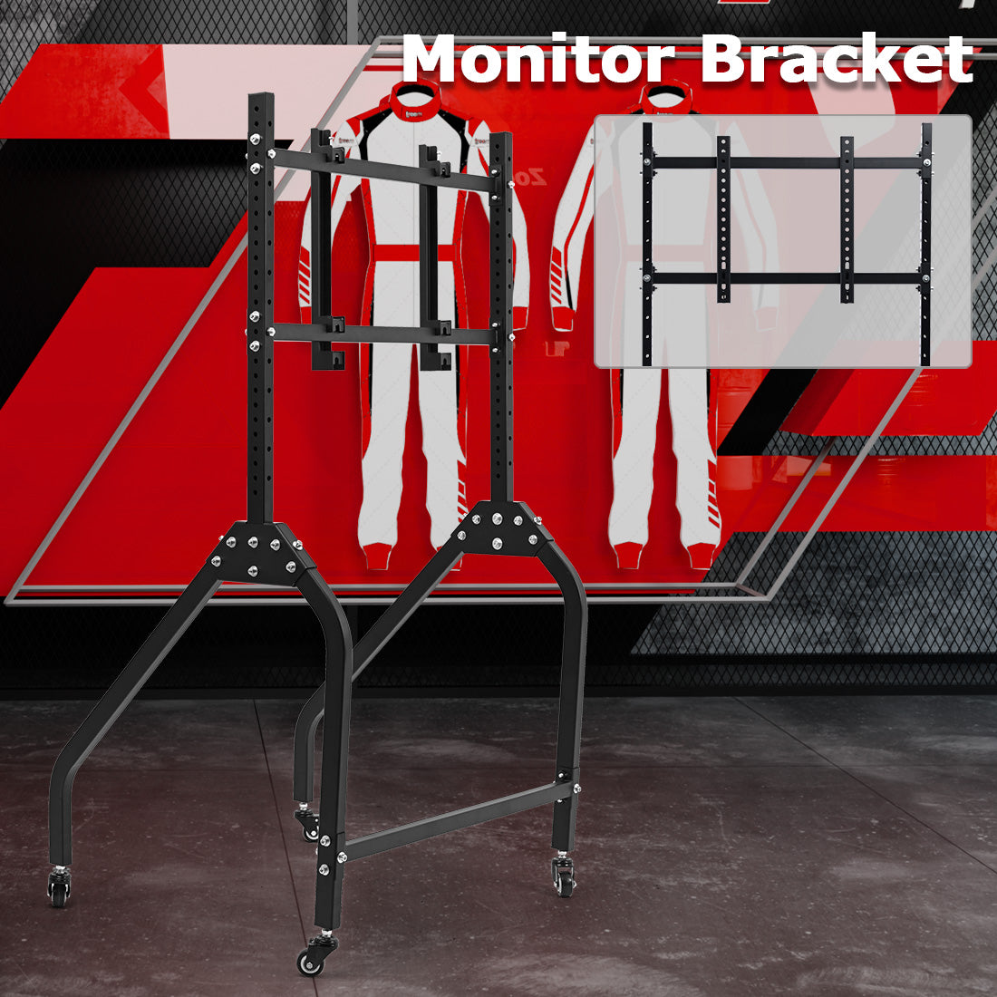 Zootopo Single Monitor Stand with Locking Casters Premium Adjustable Mount for Racing Simulator,Featuring Full Motion Control for 27-65 inch Monitors,Immersive Viewing Experience