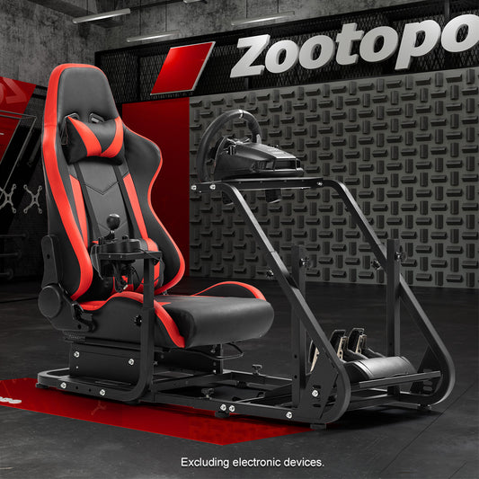 Zootopo Adjustable Sim Racing Cockpit with Red Seat, Fit for Logitech/Thrustmaster/Fanatec G920 G923 G29 Frame, Double Arm Reinforcement, No Steering Wheel, Pedal, Handbrake