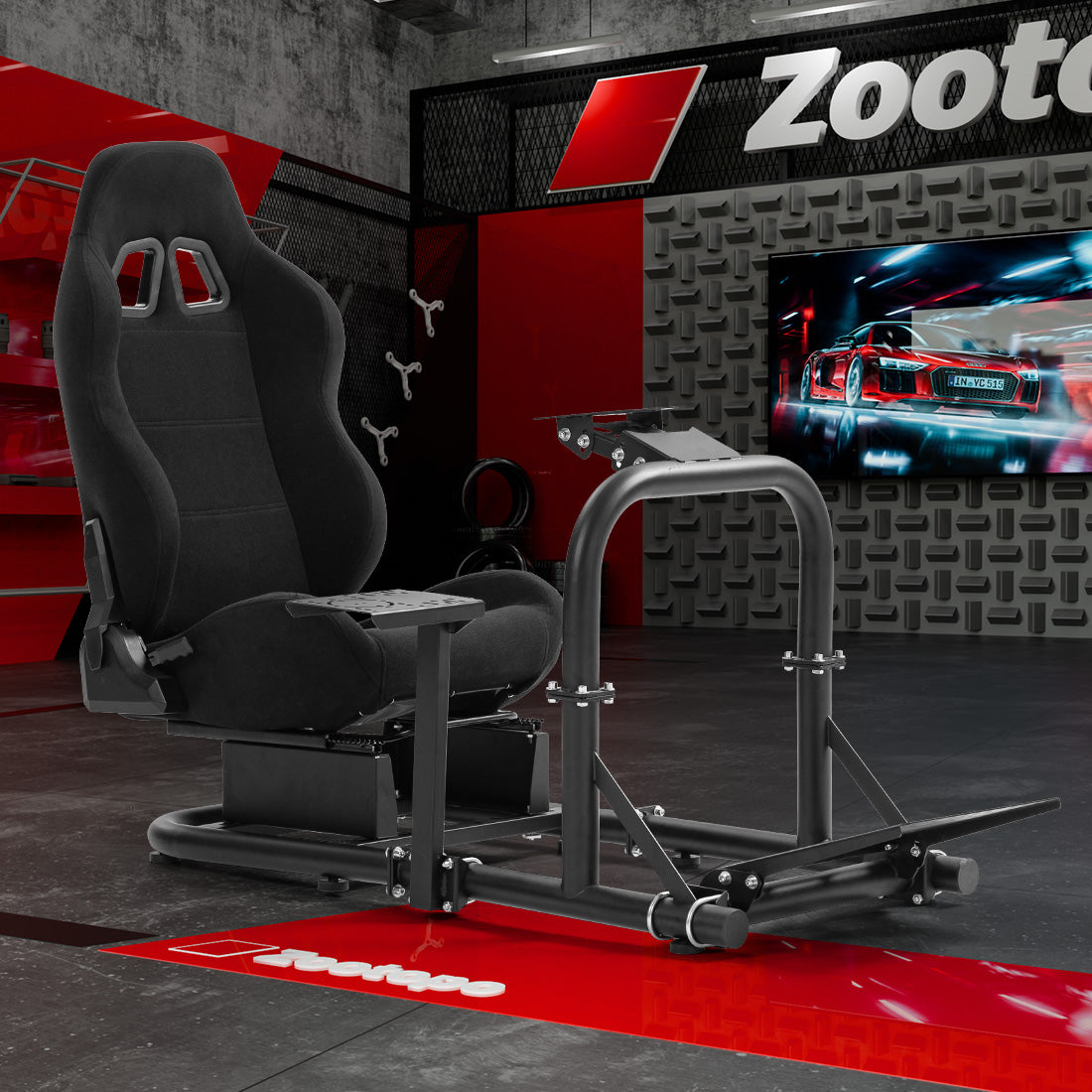 Zootopo Racing Driving Simulator Cockpit with Black Seat Stability Upgrade Fit for Logitech/Thrustmaster/Fanatec G27,G29,G920,G923,T300RS &CSL-DD Wheel Frame,No Steering Wheel,Pedal,Handbrake