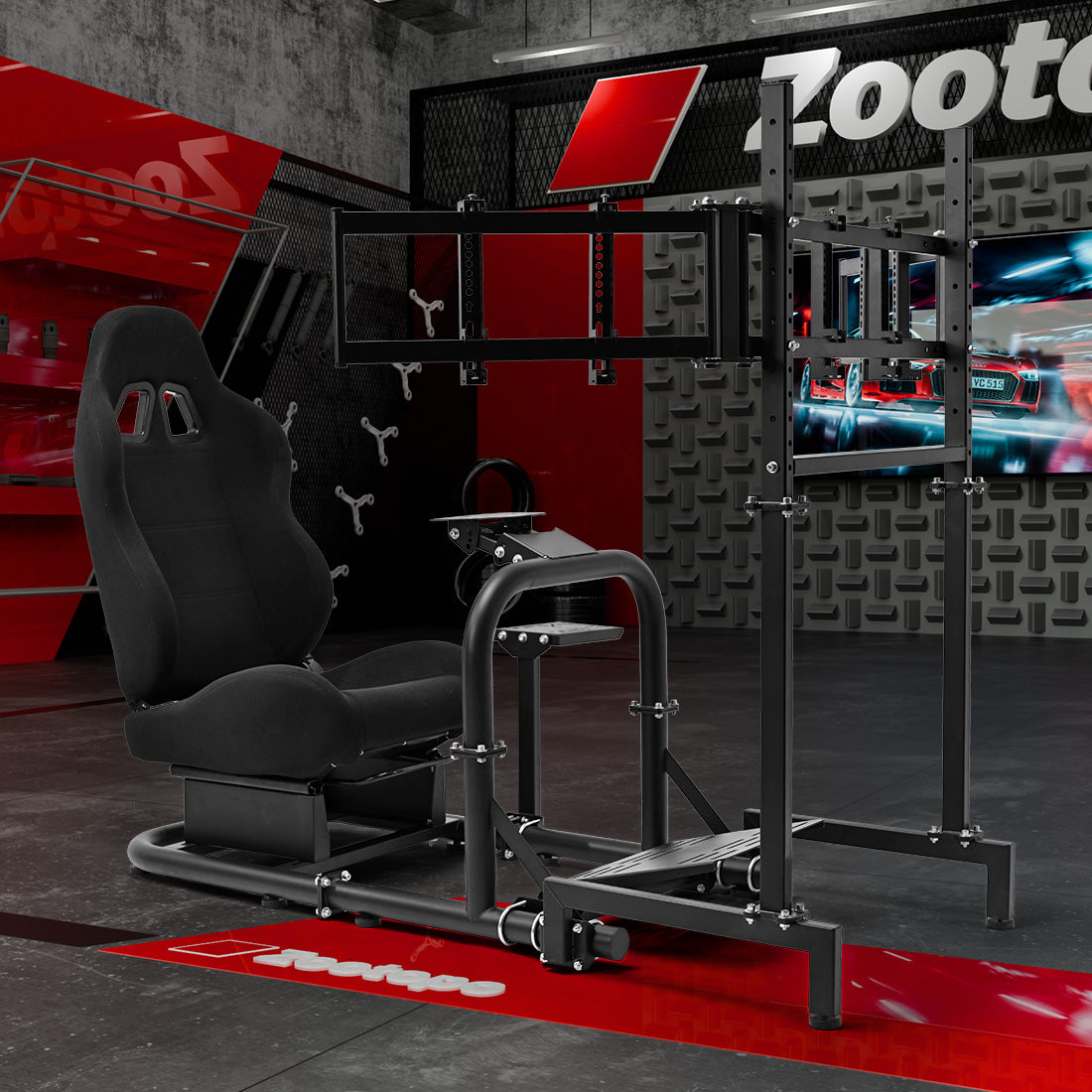 Zootopo Racing Sim Cockpit with Triple Monitor Mount and Seat Fits for Logitech/Thrustmaster/Fanatec/Moza G29 G920 G923 CSL-DD T248 Wheel Shifter Pedals  TV NOT Included