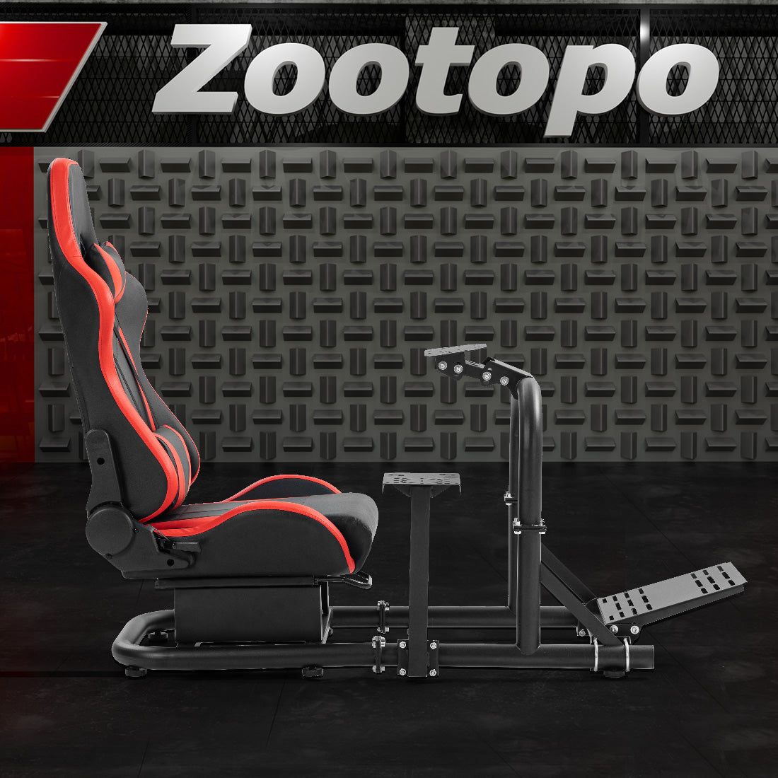 Zootopo G920 Racing Simulator Cockpit with Red Seat Frame Large Round Tube Stable and Adjustable Racing Wheel Stand Fit for Logitech G25 G27 G29 G920 Thrustmaster T80 T150 Wheel, Pedals and Shifter Not Include