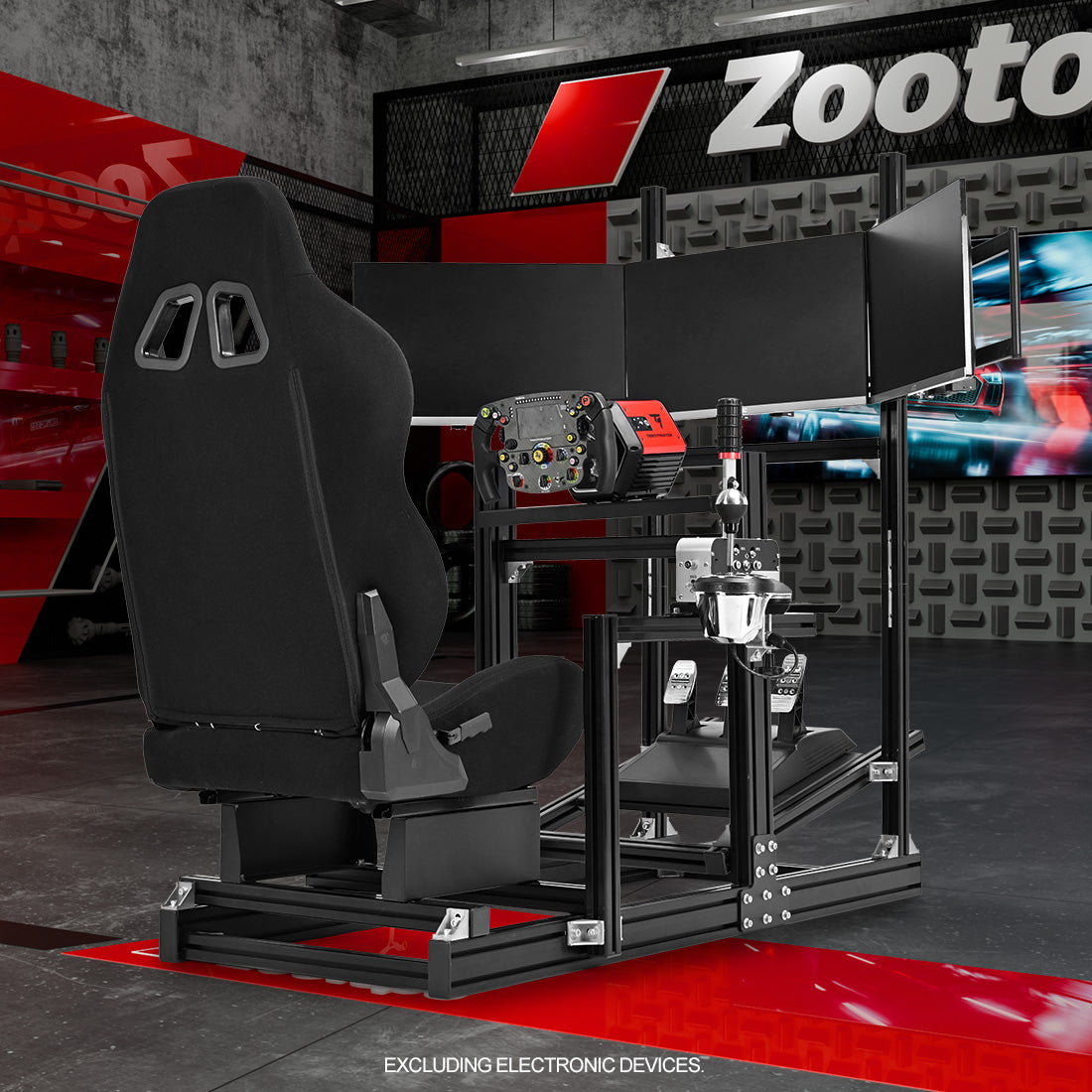 Zootopo 8040 Aluminum Profile Racing Sim Cockpit with Triple Monitor Stand Fit Logitech G923 G920, Adjuatable Gaming Simulator Cockpit with Black Seat Not Include Steering Wheel,Pedals,Handbrake