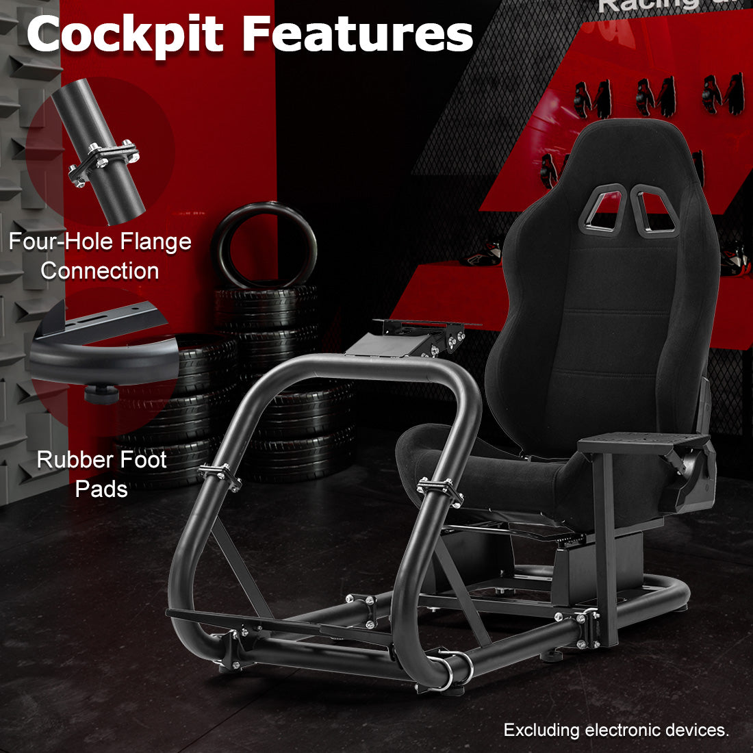 Zootopo Professional Racing Simulator Cockpit with Black Seat, Fit for Logitech G920/Thrustmaster/Moza, Streamlined Dual-arm Design, No Wheel, Pedals, Handbrake, and Monitor Stand