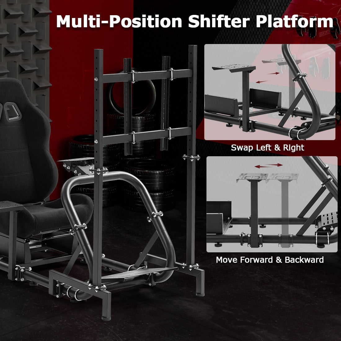 Zootopo Professional Racing Simulator Cockpit with TV Stand&Seat, Fit for Logitech G920/Thrustmaster/Moza, Streamlined Dual-arm Design, No Wheel, Pedals, Handbrake, and Monitor