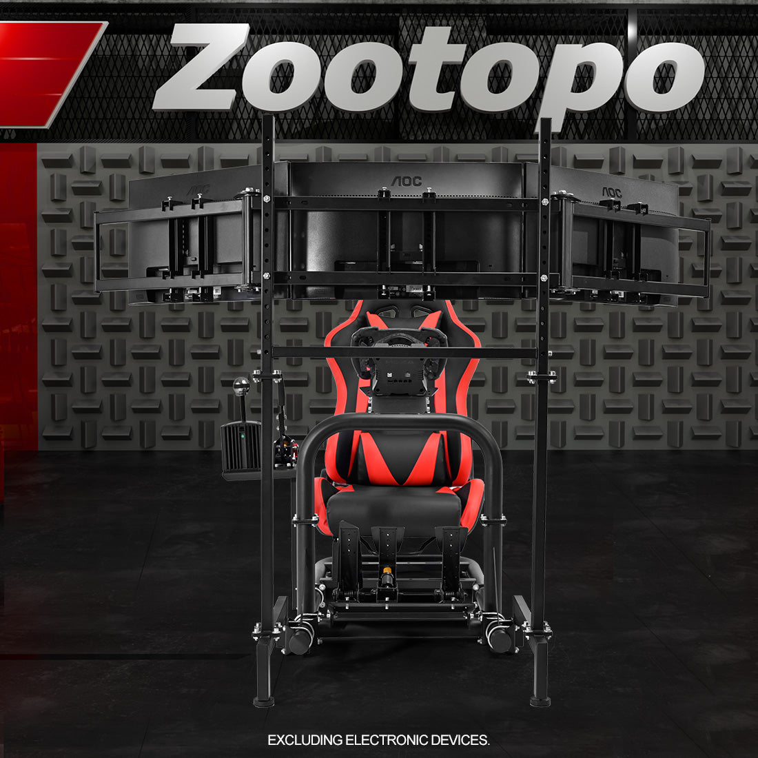 Zootopo Racing Sim Cockpit with Triple Monitor Mount and Seat Fits for Logitech/Thrustmaster/Fanatec/Moza G29 G920 G923 CSL-DD T248 Without Steering Wheel, Pedals ,TV and Shifter