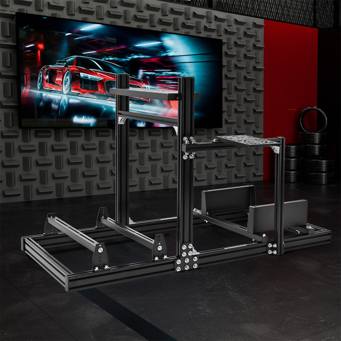Zootopo 3060 Aluminum Profile Racing Simulator Cockpit, Infinitely Adjustable, Compatible with Thrustmaster/Fanatec/Logitech G29 steering wheels, specifically designed for the Sim Frame 3060 chassis. Does not include steering wheel, pedals, or handbrake