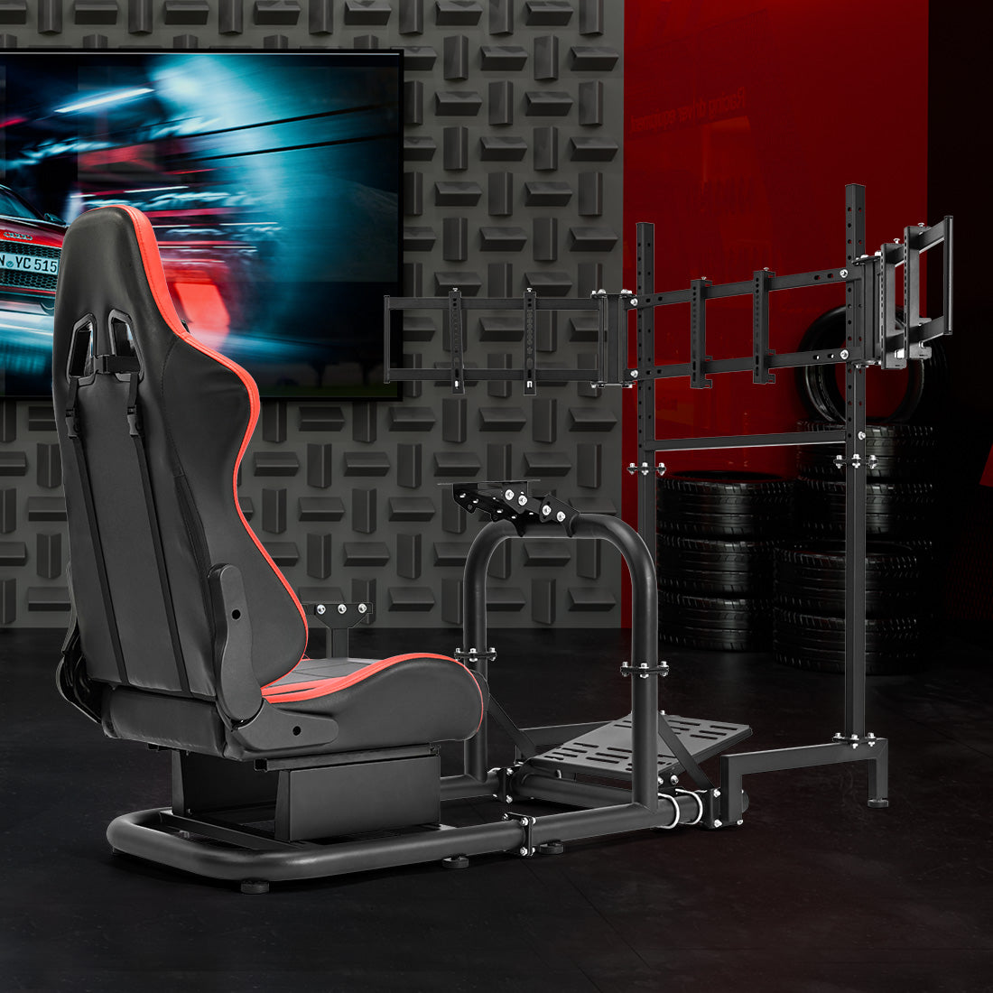 Zootopo Racing Sim Cockpit with Triple Monitor Mount and Seat Fits for Logitech/Thrustmaster/Fanatec/Moza G29 G920 G923 CSL-DD T248 Without Steering Wheel, Pedals ,TV and Shifter