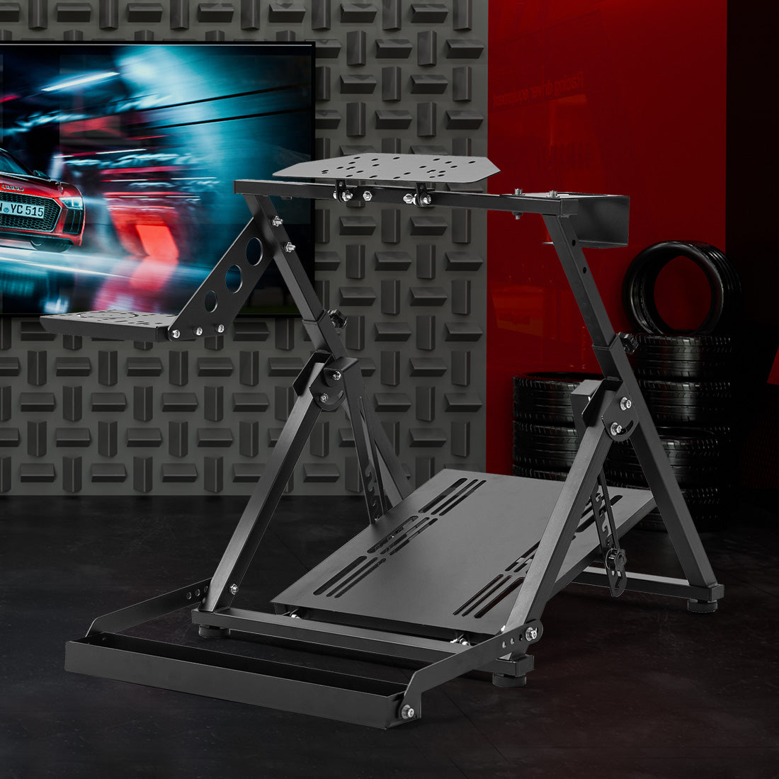 Zootopo Racing simulator Stand with Pulley Chair Fixing, Fit for Logitech G25 G27 G920/Fanatec/Thrustmaster, Adjustable Foldable Without Steering Wheel,Pedal and Handbrake
