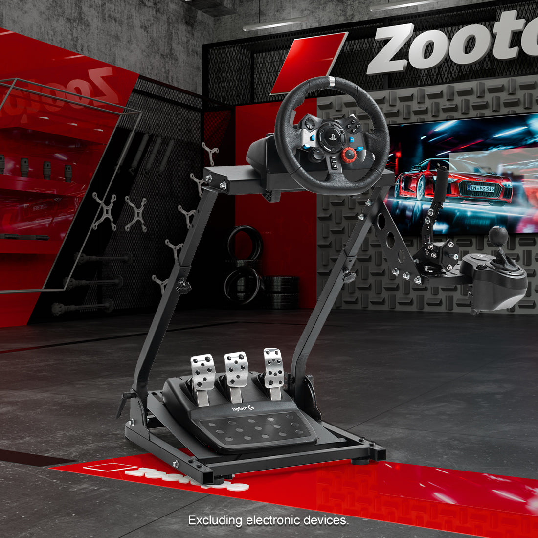 Zootopo Racing Wheel Stand with Gear Shifter and Pedal Mount, Fit for Logitech G25 G27 G29/Thrustmaster T150 T248,  Multi-position Adjustable Racing Cockpit with Easy Storage, Not Include Steering Wheel, Pedal and Handbrake