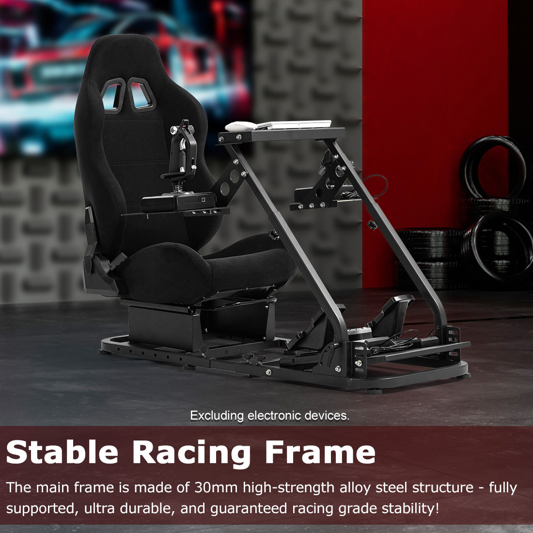 Zootopo Flight Simulator Cockpit with Black Seat Fit for Fanatec/Moza/Logitech X52 PRO/THRUSTMASTER A10,T.16000M FCS Adjustable Versatile,No Joystick,Handbrake,Shifter,Pedals,Steering Wheel,TV Mount