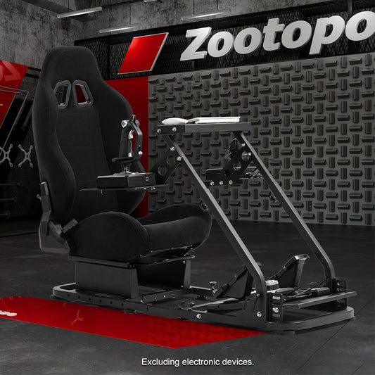 Zootopo Flight Simulator Cockpit with Black Seat Fit for Fanatec/Moza/Logitech X52 PRO/THRUSTMASTER A10,T.16000M FCS Adjustable Versatile,No Joystick,Handbrake,Shifter,Pedals,Steering Wheel,TV Mount