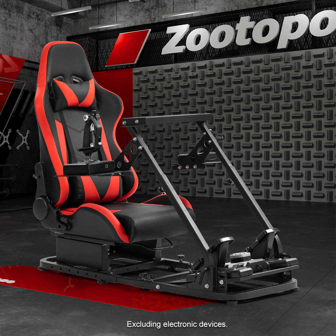Zootopo Flight Simulator Cockpit with Red Seat Fit for Fanatec/Moza/Logitech X52 PRO/THRUSTMASTER A10,T.16000M FCS Adjustable Versatile,No Joystick,Handbrake,Shifter,Pedals,Steering Wheel,TV Mount