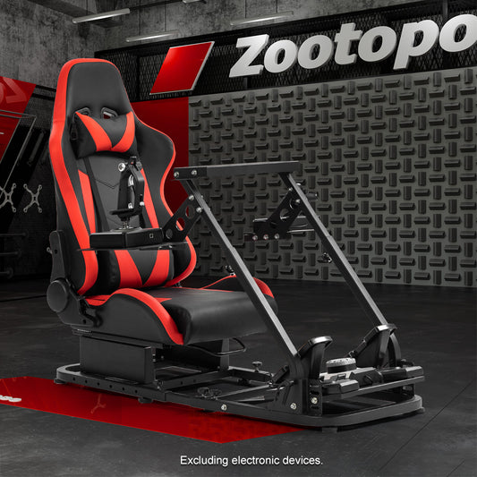 Zootopo Flight Simulator Cockpit with Red Seat Fit for Fanatec/Moza/Logitech X52 PRO/THRUSTMASTER A10,T.16000M FCS Adjustable Versatile,No Joystick,Handbrake,Shifter,Pedals,Steering Wheel,TV Mount